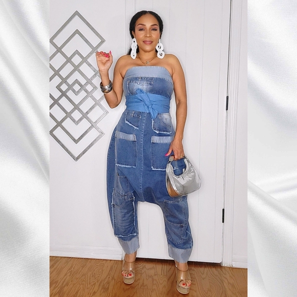 Strapless Blue Denim Jumpsuit